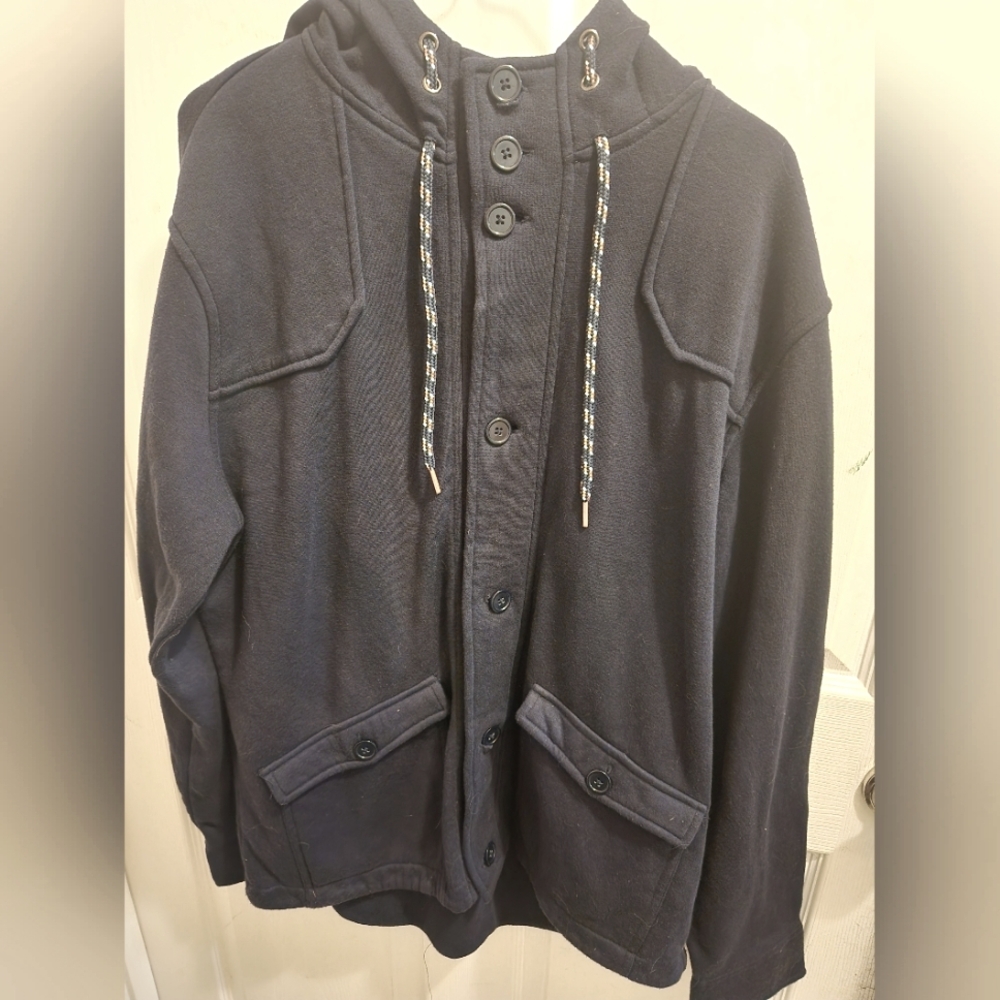 Men's American Rag Navy Hooded Jacket with Button Details sz L